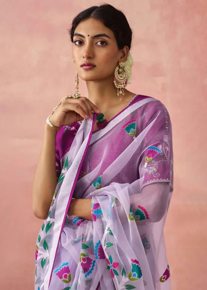 Purple Woven Organza Brasso Saree