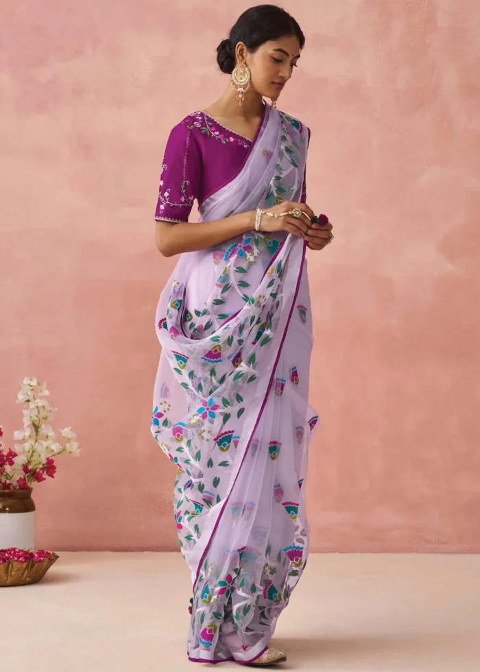 Purple Woven Organza Brasso Saree