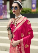 Raspberry Pink Banarasi Satin Silk Saree