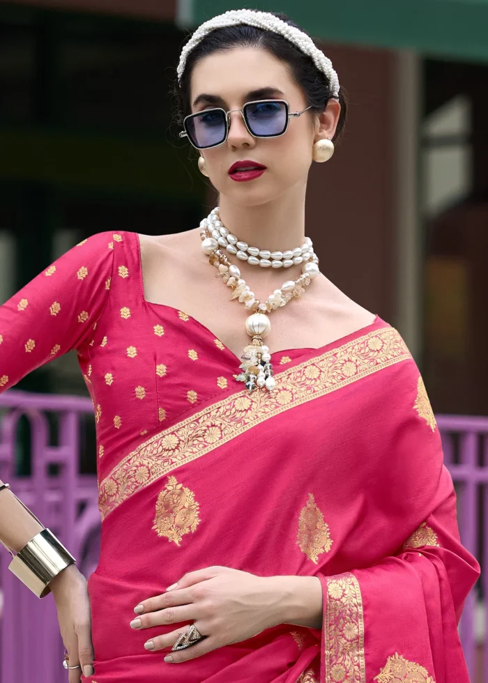 Raspberry Pink Banarasi Satin Silk Saree