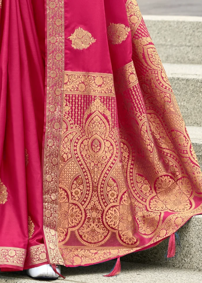 Raspberry Pink Banarasi Satin Silk Saree