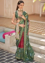 Red Printed Patola Saree with Green Blouse