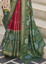 Red Printed Patola Saree with Green Blouse