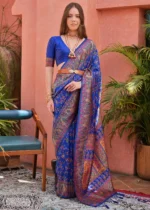 Royal Blue Kashmiri Jamawar Pashmina Saree