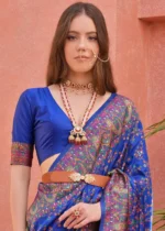 Royal Blue Kashmiri Jamawar Pashmina Saree