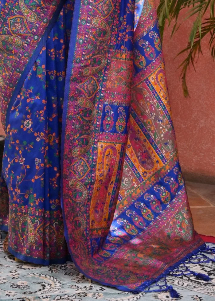 Royal Blue Kashmiri Jamawar Pashmina Saree