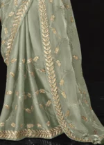 Sage Green Embroidered Tissue Silk Saree