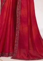 Scarlet Red Embroidered Chiffon Saree