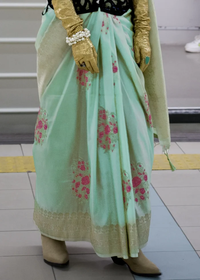 Sea Green Banarasi Katan Silk Saree