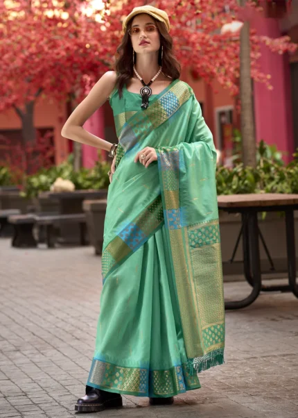 Sea Green Banarasi Silk Saree