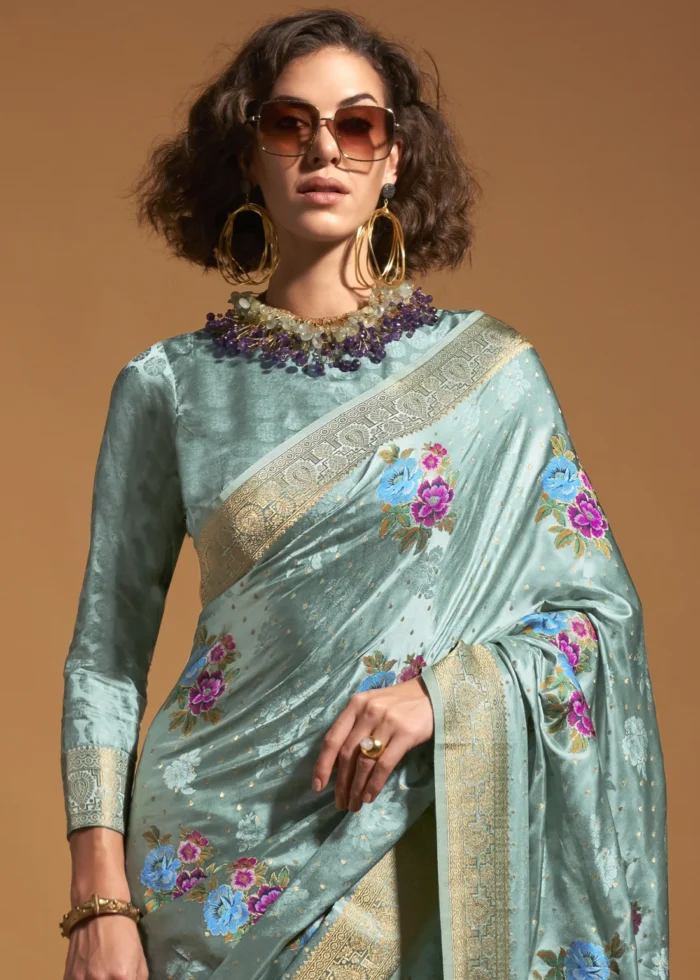 Sea Green Handloom Banarasi Saree with Meenakari Work