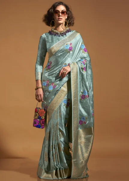 Sea Green Handloom Banarasi Saree with Meenakari Work