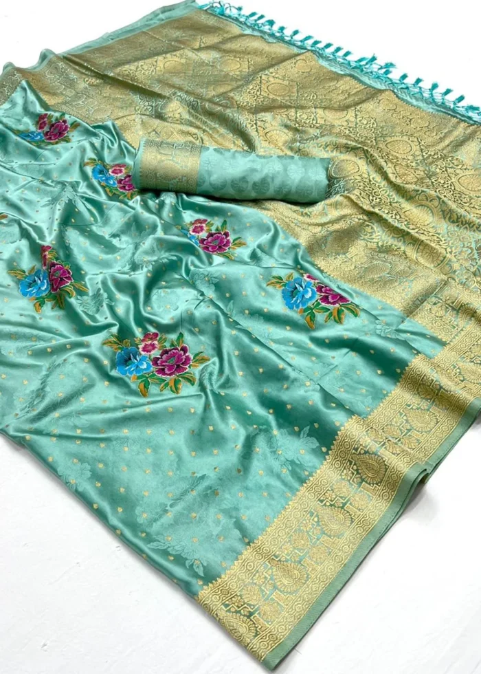 Sea Green Handloom Banarasi Saree with Meenakari Work