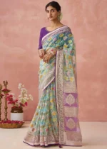 Sea Green Woven Organza Brasso Saree