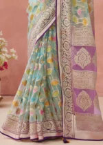 Sea Green Woven Organza Brasso Saree