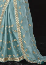 Sky Blue Embroidered Tissue Silk Saree