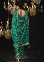 Teal Embroidered Tissue Silk Saree with Embroidered Blouse