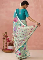 Teal Woven Organza Brasso Saree