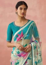 Teal Woven Organza Brasso Saree