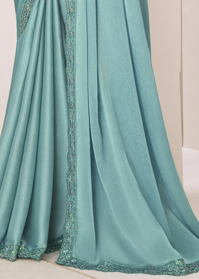 Turquoise Embroidered Georgette Saree