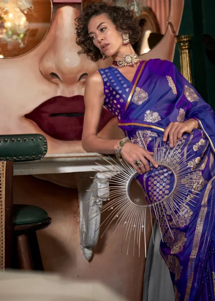 Violet Banarasi Satin Saree with Brocade Blouse