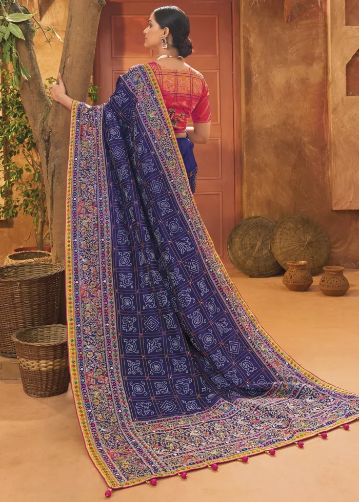 Violet Embroidered Saree with Kacchi Work