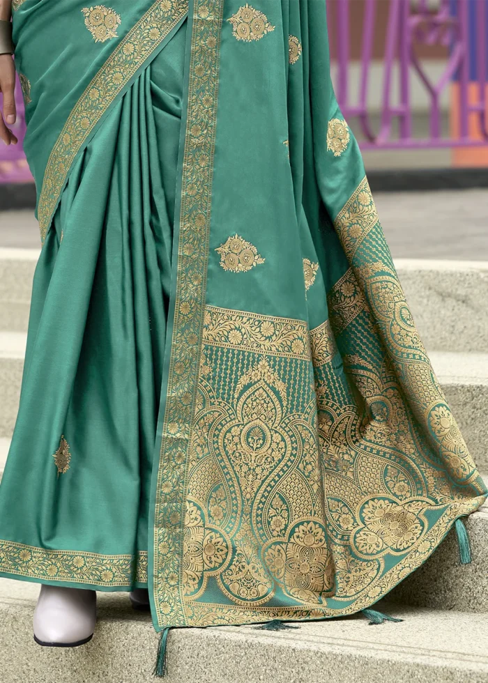 Viridian Green Banarasi Satin Silk Saree