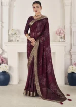 Wine Printed Silk Saree