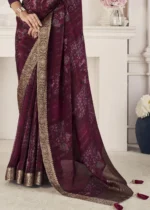 Wine Printed Silk Saree