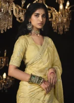 Yellow Embroidered Silk Saree with Embroidered Blouse