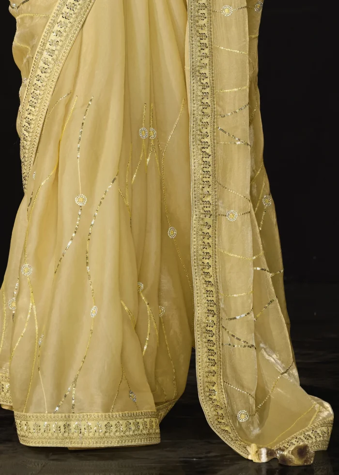 Yellow Embroidered Silk Saree with Embroidered Blouse