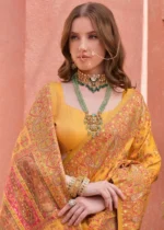 Yellow Kashmiri Jamawar Pashmina Saree