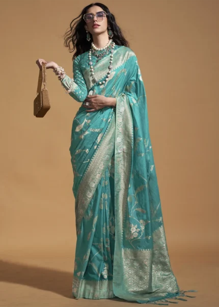 Aqua Blue Banarasi Georgette Saree