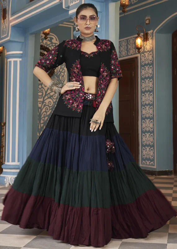 Black Multicolor Lehenga Choli with Mirror Work