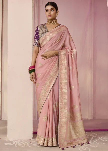 Blush Peach Banarasi Dola Silk Saree with Brocade Blouse