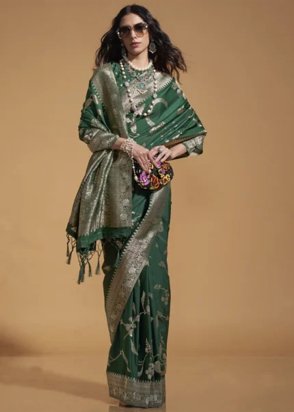 Bottle Green Banarasi Georgette Saree