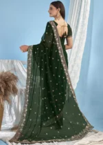 Bottle Green Embroidered Georgette Saree