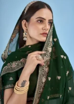 Bottle Green Embroidered Georgette Saree