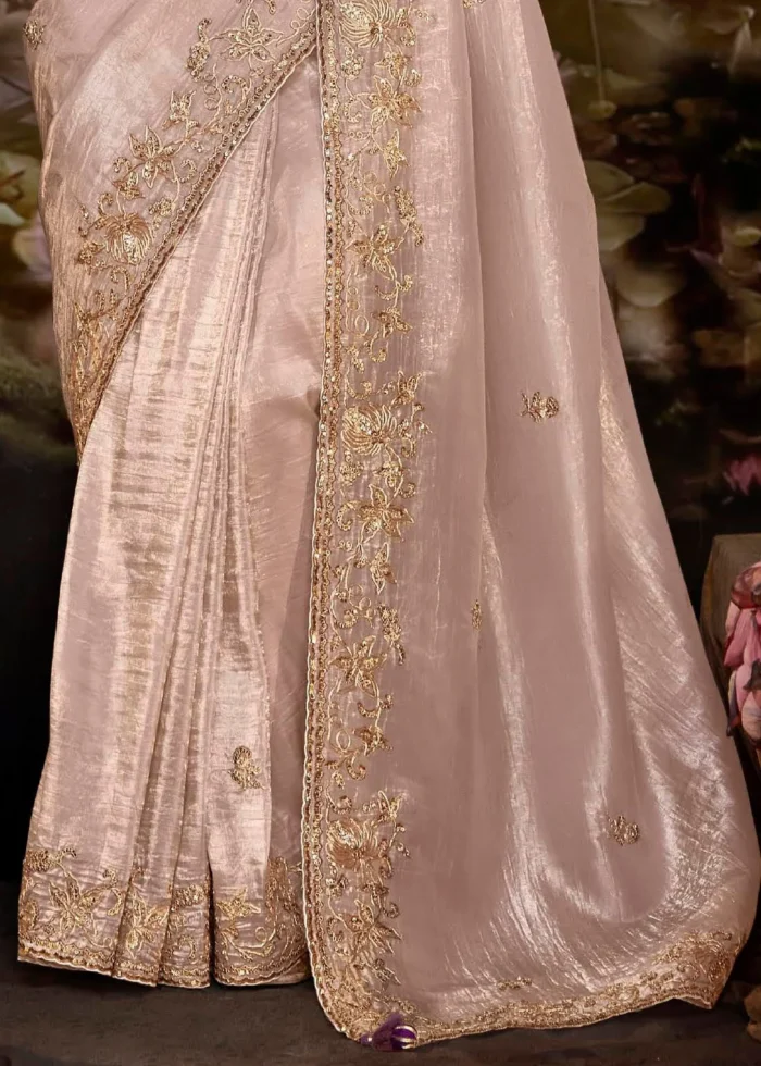 Cavern Pink Embroidered Organza Saree with Purple Blouse