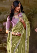 Fern Green Embroidered Organza Saree with Embroidered Blouse