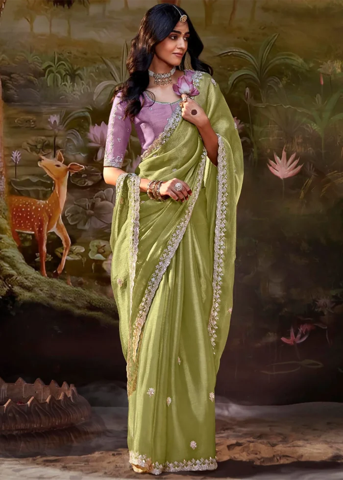 Fern Green Embroidered Organza Saree with Embroidered Blouse