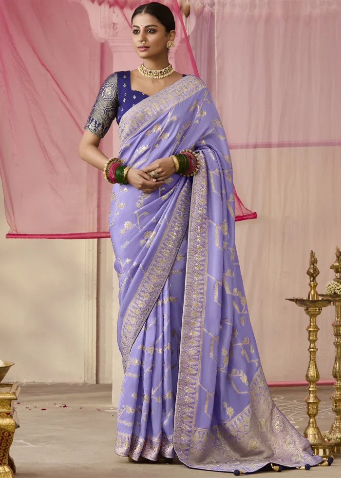 Lavender Banarasi Dola Silk Saree with Brocade Blouse