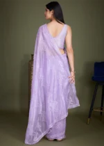 Lavender Embroidered Net Scalloped Saree