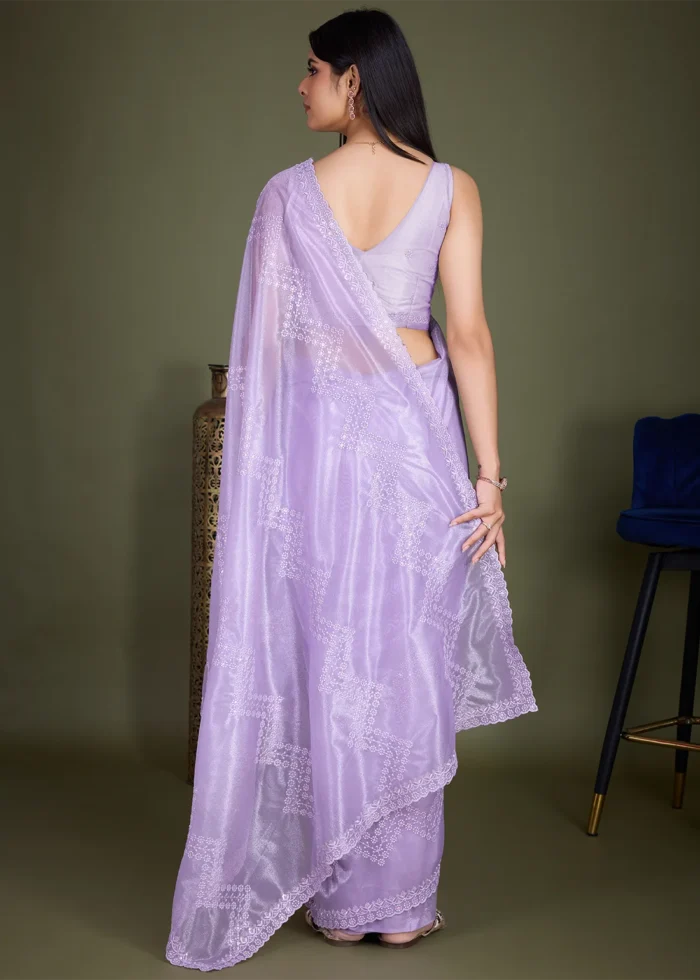 Lavender Embroidered Net Scalloped Saree