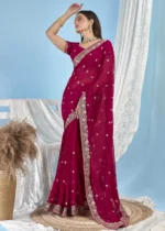 Magenta Embroidered Georgette Saree