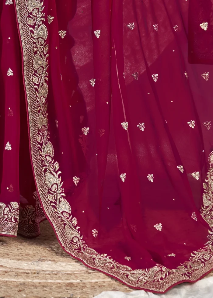 Magenta Embroidered Georgette Saree