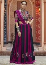 Magenta and Black Lehenga Choli with Mirror Work