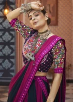 Magenta and Black Lehenga Choli with Mirror Work