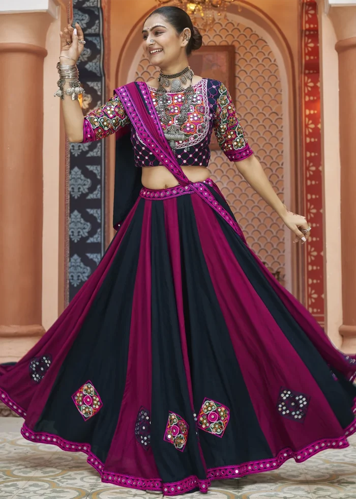 Magenta and Black Lehenga Choli with Mirror Work