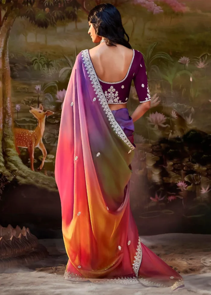 Multicolor Embroidered Organza Saree